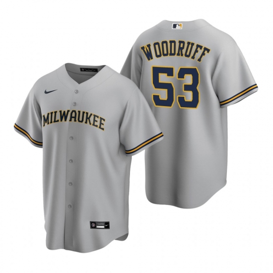 Men's Nike Milwaukee Brewers #53 Brandon Woodruff Gray Road Stitched Baseball Jersey - Ujersey
