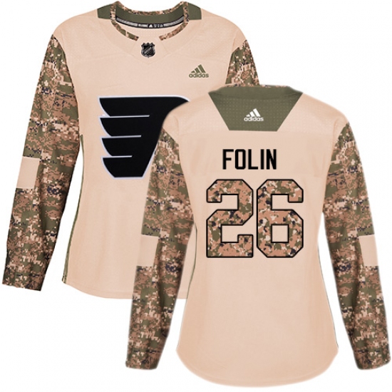 Women's Adidas Philadelphia Flyers #26 Christian Folin Authentic Camo Veterans Day Practice NHL Jersey - Ujersey