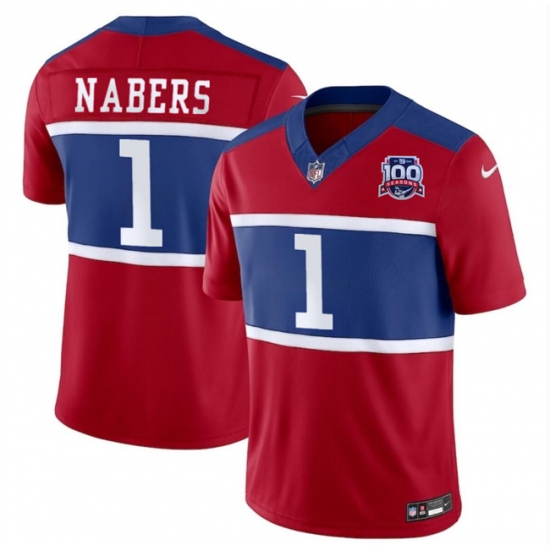 Men's New York Giants #1 Malik Nabers Red 2024 F.U.S.E. Alternate 100TH Season Vapor Untouchable Limited Stitched Jersey - Ujersey