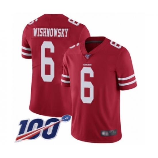 Men's San Francisco 49ers #6 Mitch Wishnowsky Red Team Color Vapor Untouchable Limited Player 100th Season Football Jersey - Ujersey