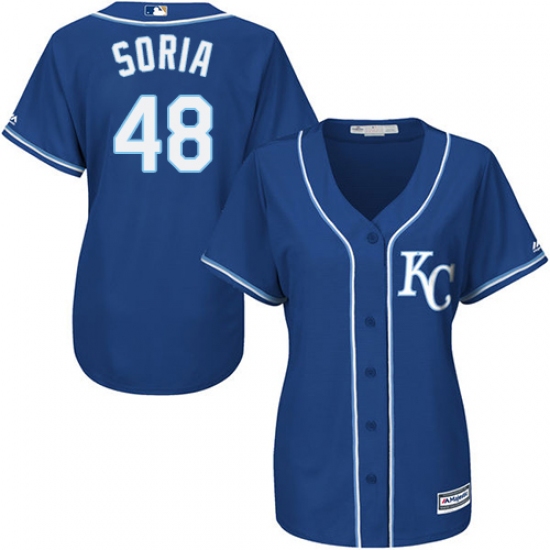 Women's Majestic Kansas City Royals #48 Joakim Soria Replica Blue Alternate 2 Cool Base MLB Jersey - Ujersey