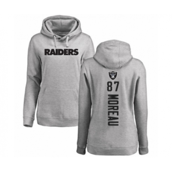 Football Women's Oakland Raiders #87 Foster Moreau Ash Backer Pullover Hoodie - Ujersey