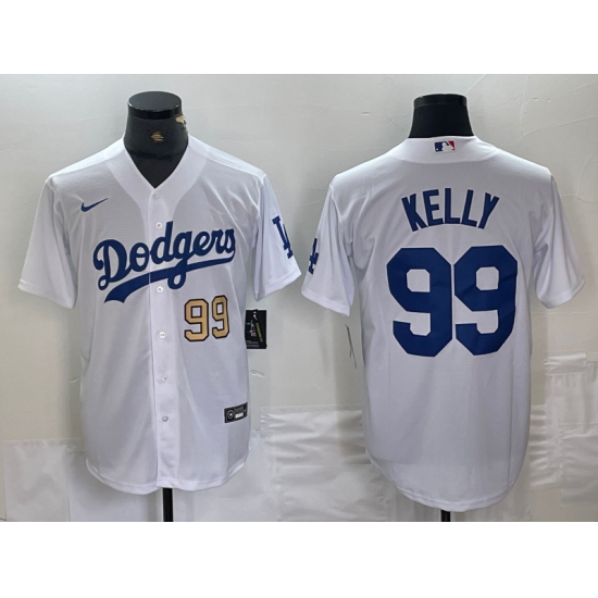 Men's Los Angeles Dodgers #99 Joe Kelly Number White Stitched Cool Base Nike Jersey - ujerseystore