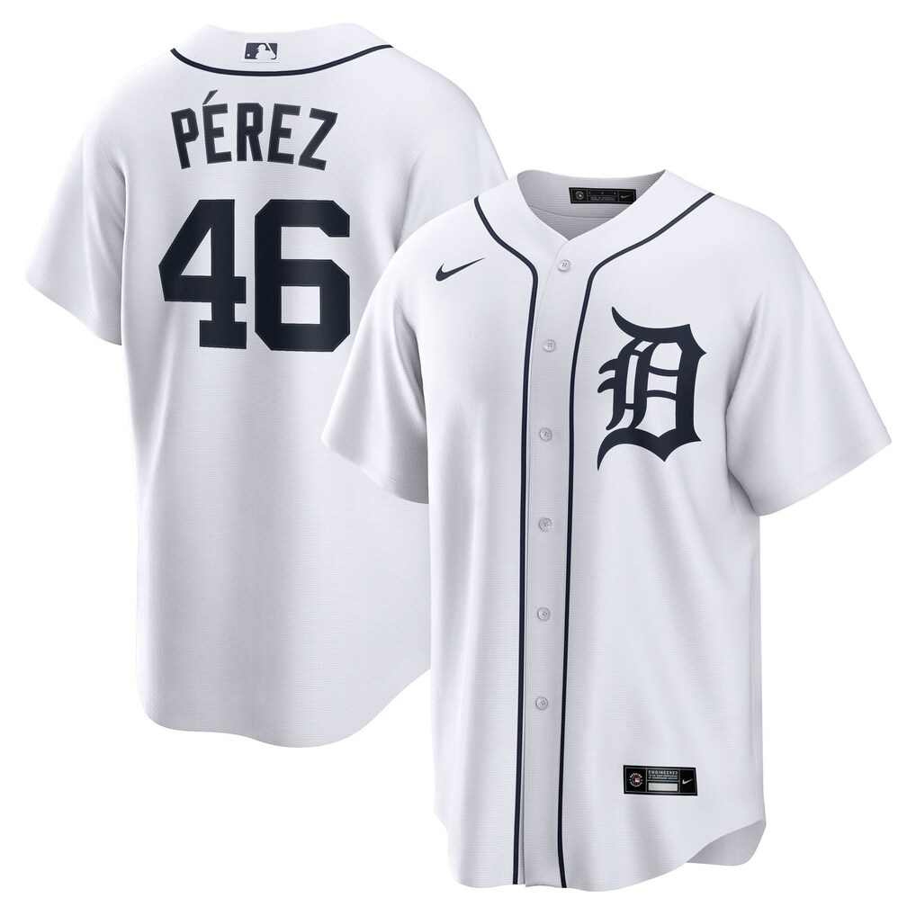 Men's Detroit Tigers Wenceel Pérez Nike White Home Replica Jersey - SUjersey01
