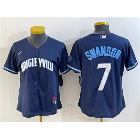 Women's Chicago Cubs #7 Dansby Swanson Navy City Connect Stitched Jersey - Ujersey