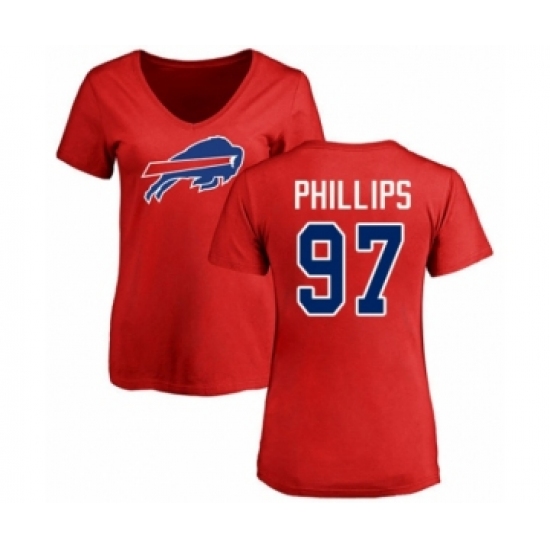 Football Women's Buffalo Bills #97 Jordan Phillips Red Name & Number Logo T-Shirt - Ujersey