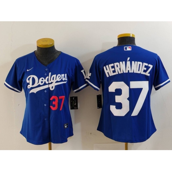 Women's Los Angeles Dodgers #37 Teoscar Hernandez Number Blue Cool Base Stitched Jersey - Ujersey