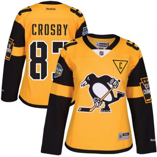 Women's Reebok Pittsburgh Penguins #87 Sidney Crosby Authentic Gold 2017 Stadium Series NHL Jersey - Ujersey