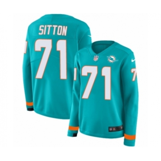 Women's Nike Miami Dolphins #71 Josh Sitton Limited Aqua Therma Long Sleeve NFL Jersey - Ujersey