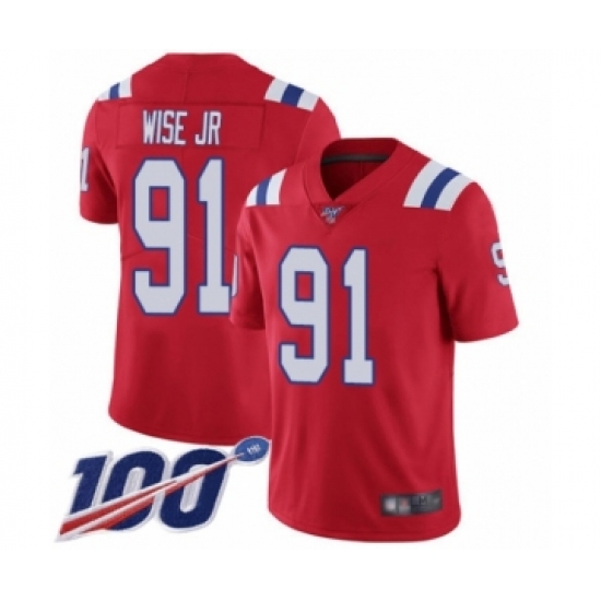 Men's New England Patriots #91 Deatrich Wise Jr Red Alternate Vapor Untouchable Limited Player 100th Season Football Jersey - Ujersey