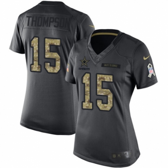 Women's Nike Dallas Cowboys #15 Deonte Thompson Limited Black 2016 Salute to Service NFL Jersey - Ujersey