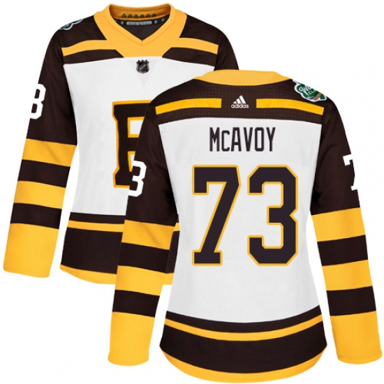 Women's Adidas Boston Bruins #73 Charlie McAvoy Authentic White 2019 Winter Classic NHL Jersey