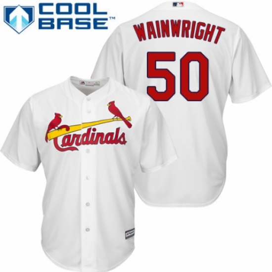 Men's Majestic St. Louis Cardinals #50 Adam Wainwright Replica White Home Cool Base MLB Jersey - Ujersey