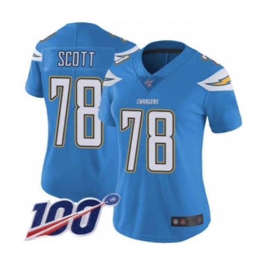 Women's Los Angeles Chargers #78 Trent Scott Electric Blue Alternate Vapor Untouchable Limited Player 100th Season Football Jersey - Ujersey