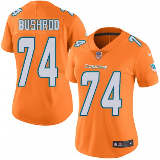 Women's Nike Miami Dolphins #74 Jermon Bushrod Limited Orange Rush Vapor Untouchable NFL Jersey - Ujersey