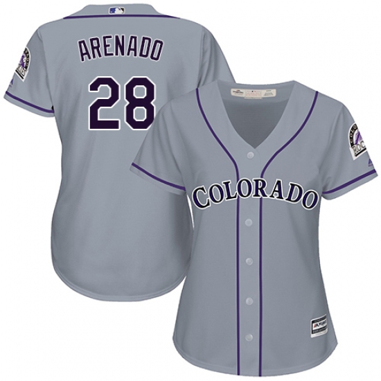 Women's Majestic Colorado Rockies #28 Nolan Arenado Replica Grey Road Cool Base MLB Jersey - Ujersey