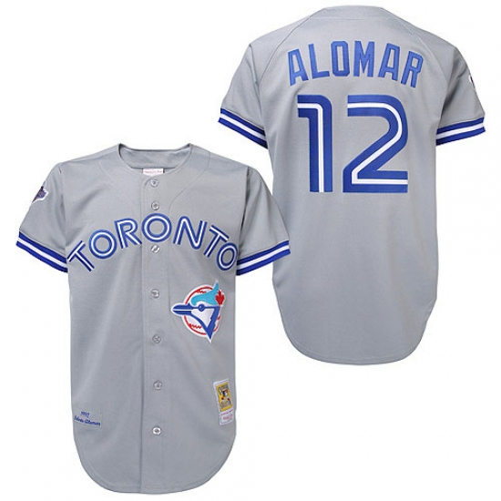 Men's Mitchell and Ness Toronto Blue Jays #12 Roberto Alomar Replica Grey Throwback MLB Jersey - Ujersey