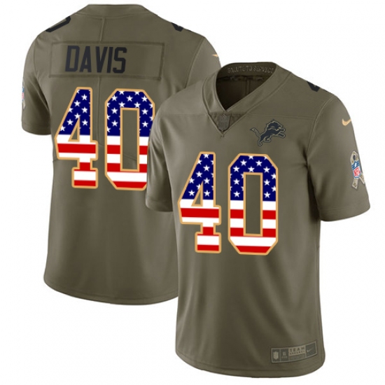 Men's Nike Detroit Lions #40 Jarrad Davis Limited Olive/USA Flag Salute to Service NFL Jersey - Ujersey