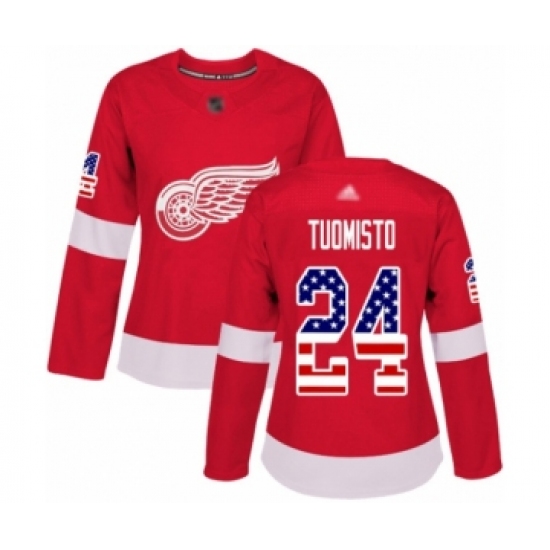 Women's Detroit Red Wings #24 Antti Tuomisto Authentic Red USA Flag Fashion Hockey Jersey