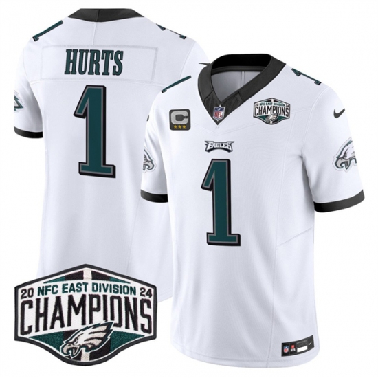 Men's Philadelphia Eagles #1 Jalen Hurts White 2024 NFC East Champions With 3-Star C F.U.S.E. Vapor Untouchable Limited Stitched Football Jersey - Ujersey