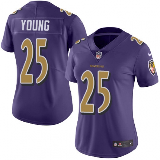 Women's Nike Baltimore Ravens #25 Tavon Young Limited Purple Rush Vapor Untouchable NFL Jersey - Ujersey