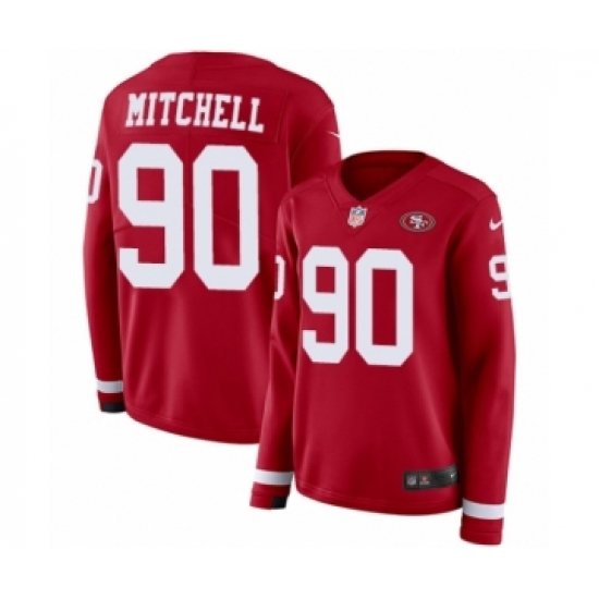 Women's Nike San Francisco 49ers #90 Earl Mitchell Limited Red Therma Long Sleeve NFL Jersey - Ujersey
