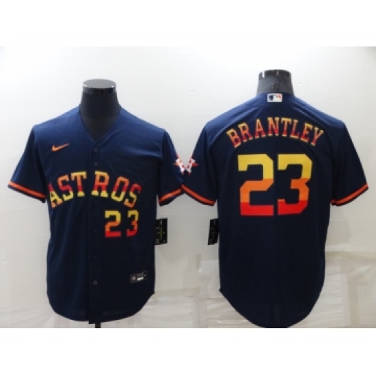 Men's Houston Astros #23 Michael Brantley Number Navy Blue Rainbow Stitched MLB Cool Base Nike Jersey - Ujersey