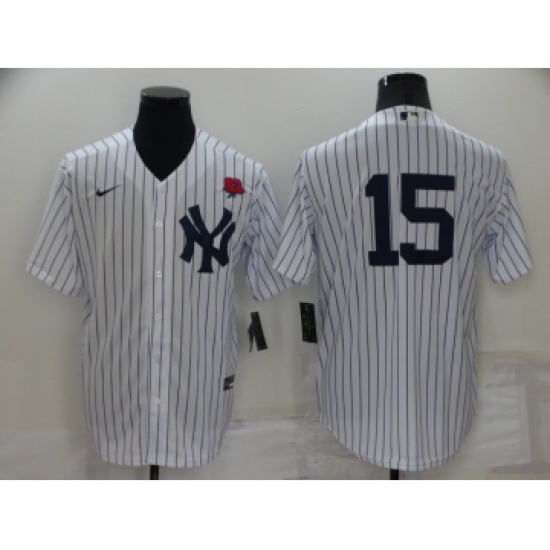 Men's New York Yankees #15 Thurman Munson White No Name Stitched Rose Nike Cool Base Throwback Jersey - Ujersey