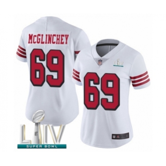 Women's San Francisco 49ers #69 Mike McGlinchey Limited White Rush Vapor Untouchable Super Bowl LIV Bound Football Jersey - Ujersey