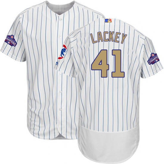 Men's Majestic Chicago Cubs #41 John Lackey Authentic White 2017 Gold Program Flex Base MLB Jersey - Ujersey