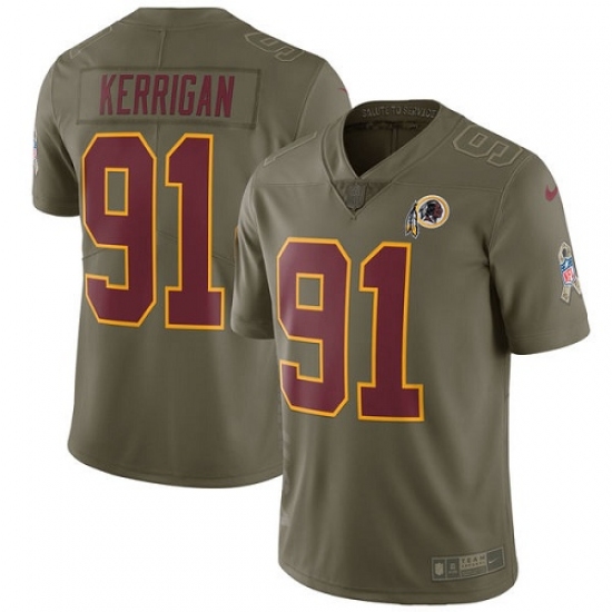 Youth Nike Washington Redskins #91 Ryan Kerrigan Limited Olive 2017 Salute to Service NFL Jersey