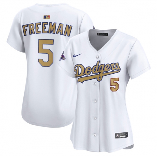 Women's Los Angeles Dodgers #5 Freddie Freeman White 2025 Gold Collection Limited Stitched Baseball Jersey(Run Small) - Ujersey
