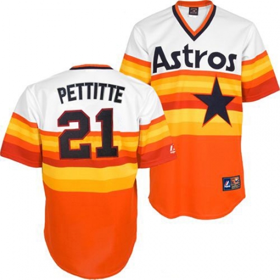 Men's Mitchell and Ness Houston Astros #21 Andy Pettitte Authentic White/Orange Throwback MLB Jersey - Ujersey