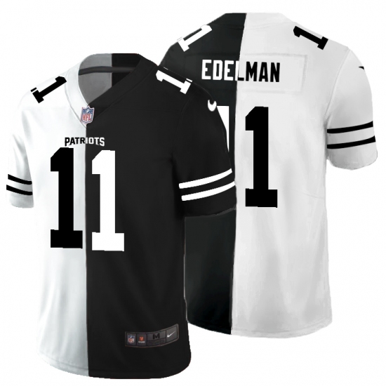 Men's New England Patriots #11 Julian Edelman Black White Limited Split Fashion Football Jersey - Ujersey