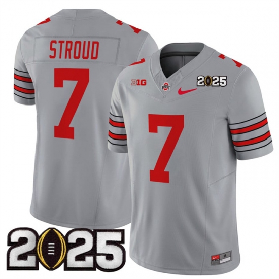 Men's Ohio State Buckeyes #7 C.J. Stroud Grey 2025 CFP Final F.U.S.E. Vapor Limited Stitched Football Jersey