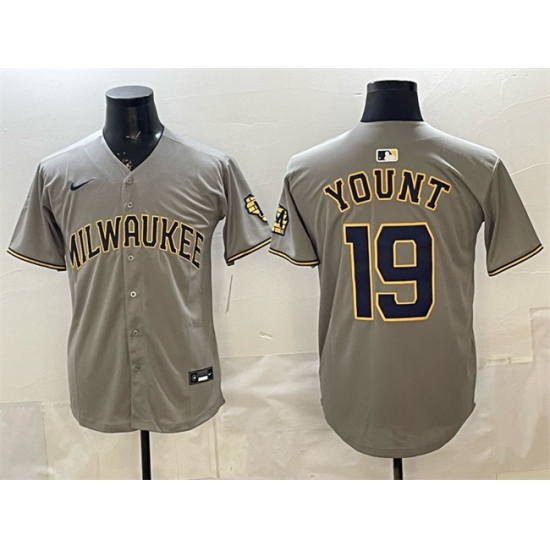 Men's Milwaukee Brewers #19 Robin Yount Grey Home Limited Stitched Jersey