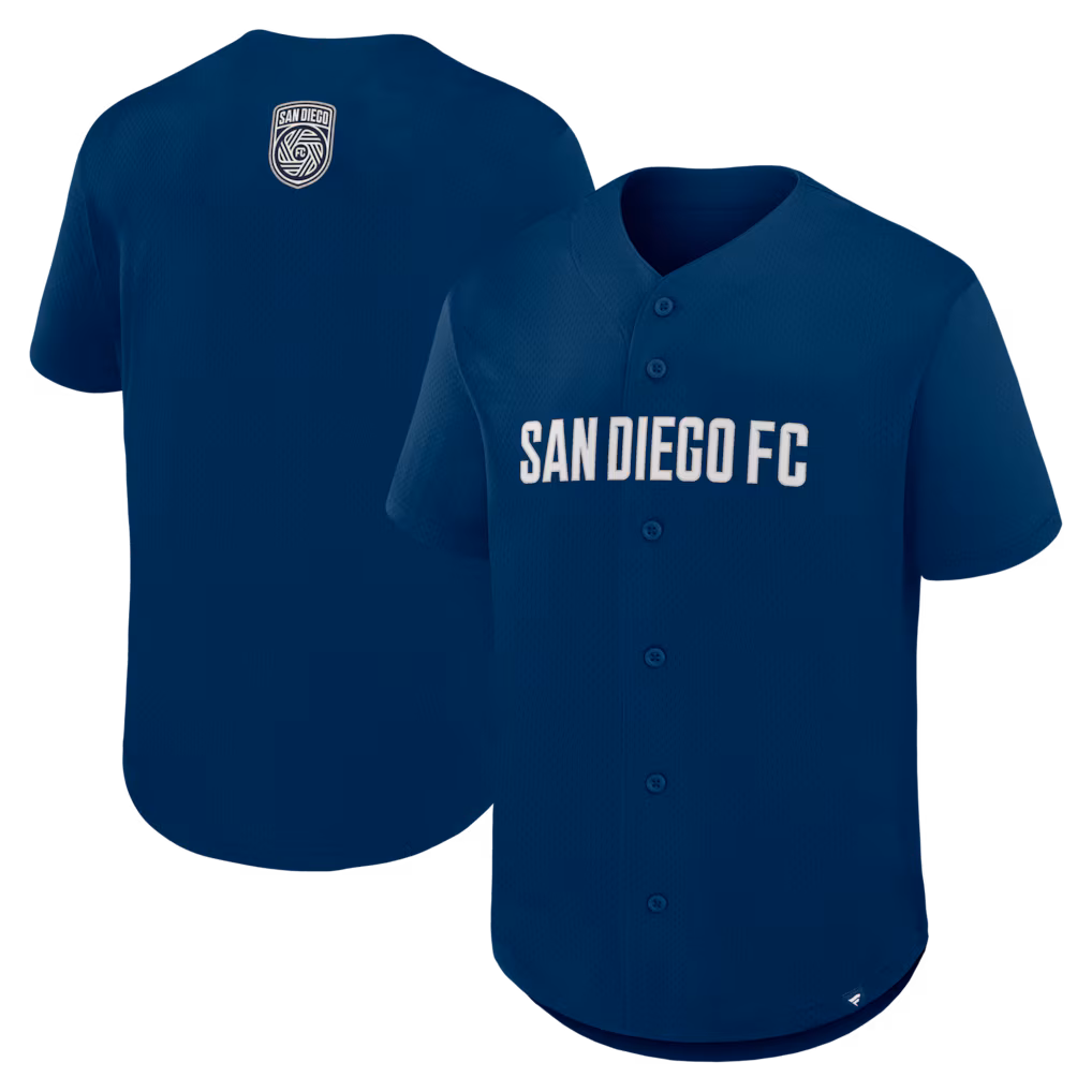 Men's San Diego FC Fanatics Navy Maximum Intensity Button-Up Jersey - Ujersey NHL