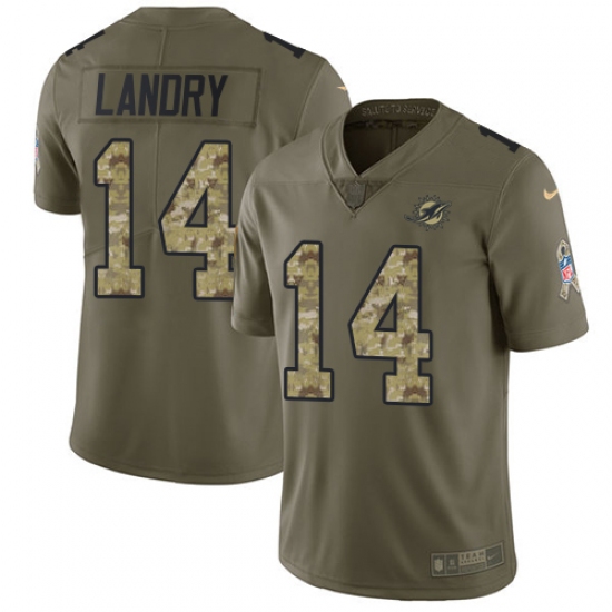 Youth Nike Miami Dolphins #14 Jarvis Landry Limited Olive/Camo 2017 Salute to Service NFL Jersey - Ujersey
