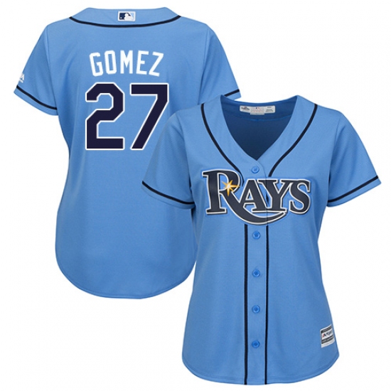 Women's Majestic Tampa Bay Rays #27 Carlos Gomez Authentic Light Blue Alternate 2 Cool Base MLB Jersey - Ujersey