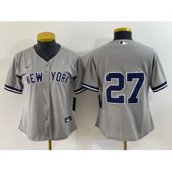 Women's Nike New York Yankees #27 Giancarlo Stanton Grey No Name Stitched Cool Base Jersey - Ujersey