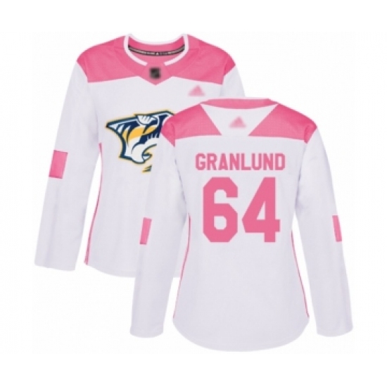 Women's Nashville Predators #64 Mikael Granlund Authentic White Pink Fashion Hockey Jersey - Ujersey
