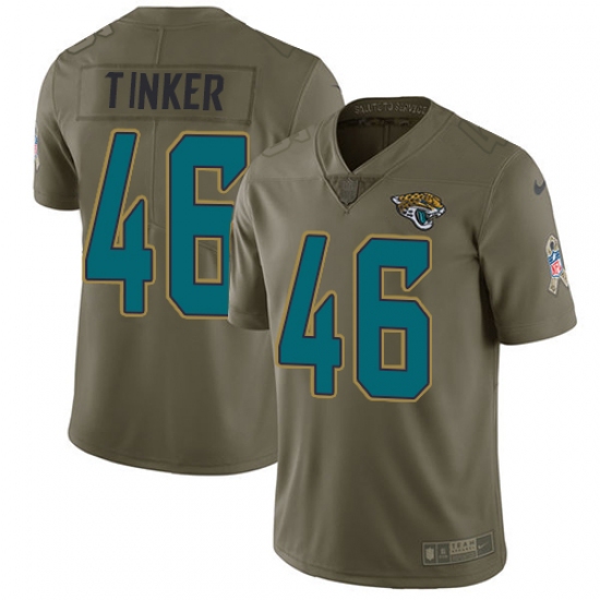 Youth Nike Jacksonville Jaguars #46 Carson Tinker Limited Olive 2017 Salute to Service NFL Jersey - Ujersey