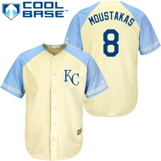 Men's Majestic Kansas City Royals #8 Mike Moustakas Authentic Cream Exclusive Vintage Cool Base MLB Jersey - Ujersey