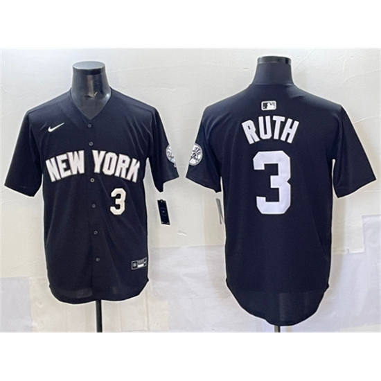 Men's New York Yankees #3 Babe Ruth Black Limited Stitched Baseball Jersey - Ujersey