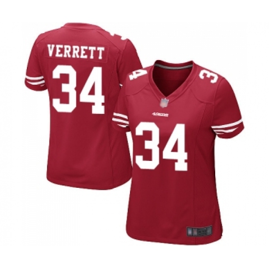 Women's San Francisco 49ers #34 Jason Verrett Game Red Team Color Football Jersey - Ujersey