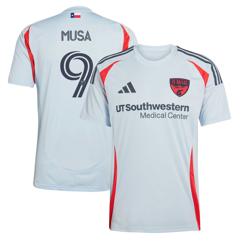 Men's FC Dallas Petar Musa adidas Light Blue 2025 The Inferno Kit Replica Player Jersey - Ujersey