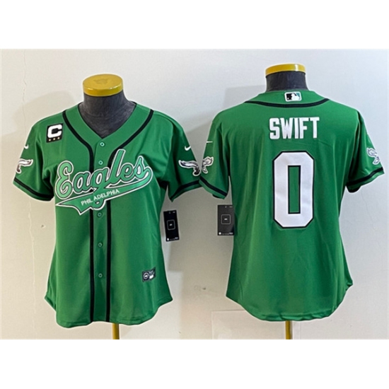 Women's Philadelphia Eagles #0 D’andre Swift Green With 3-Star C Cool Base Stitched Baseball Jersey - Ujersey