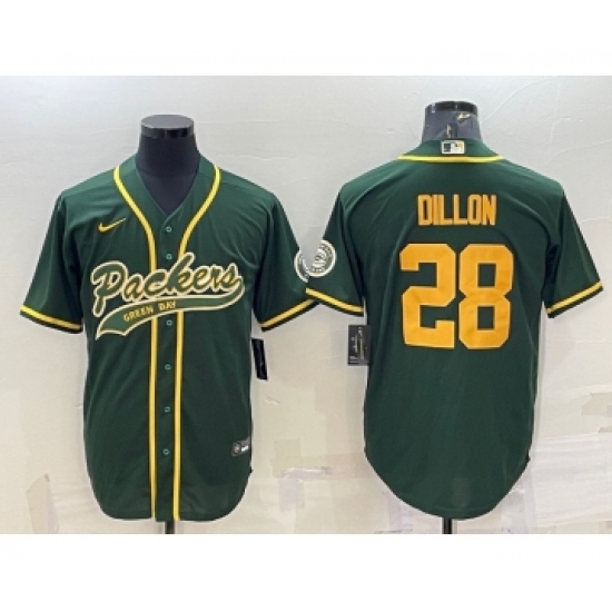 Men's Green Bay Packers #28 AJ Dillon Green Yellow With Patch Cool Base Stitched Baseball Jersey - Ujersey