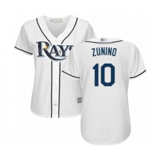 Women's Tampa Bay Rays #10 Mike Zunino Authentic White Home Cool Base Baseball Player Jersey - Ujersey