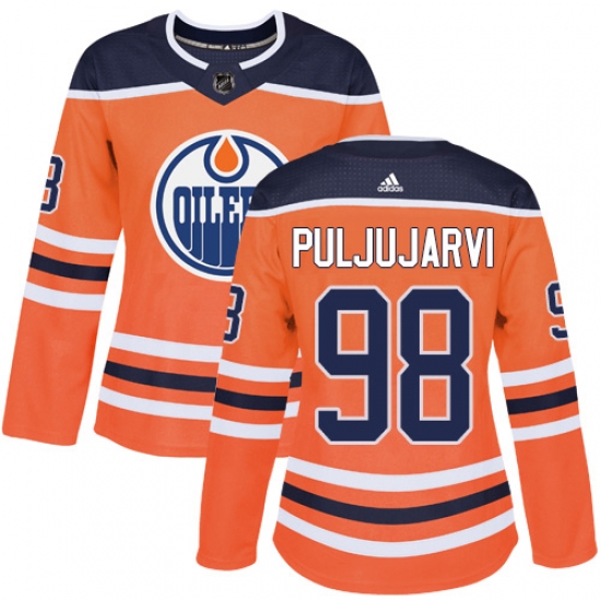 Women's Adidas Edmonton Oilers #98 Jesse Puljujarvi Authentic Orange Home NHL Jersey - Ujersey